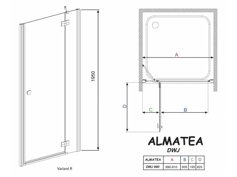 Купить Душевая дверь в нишу Radaway Almatea DWJ 90 прозрачное стекло R