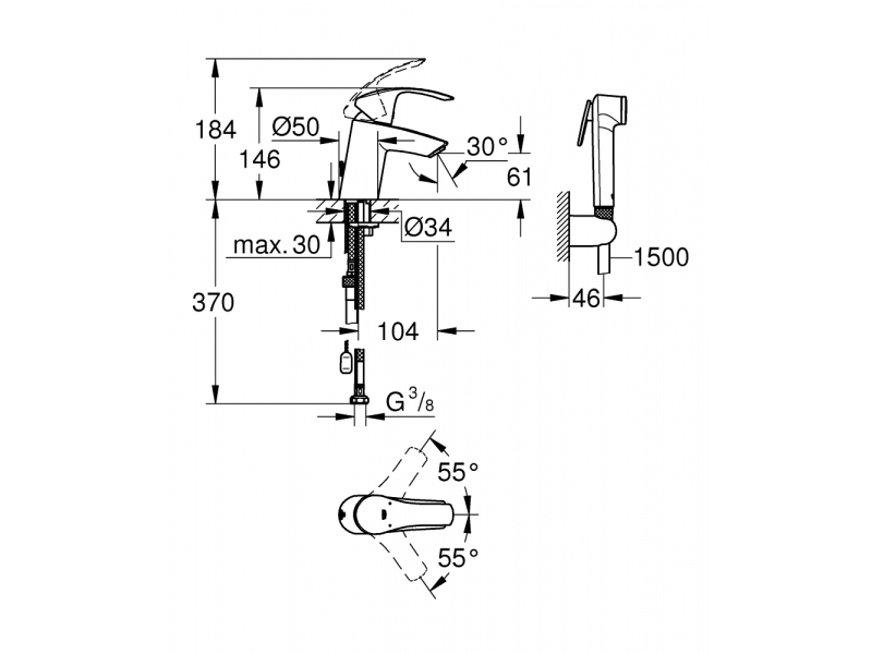 Купить Смеситель Grohe Eurosmart New 23124002 для раковины с гигиеническим душем