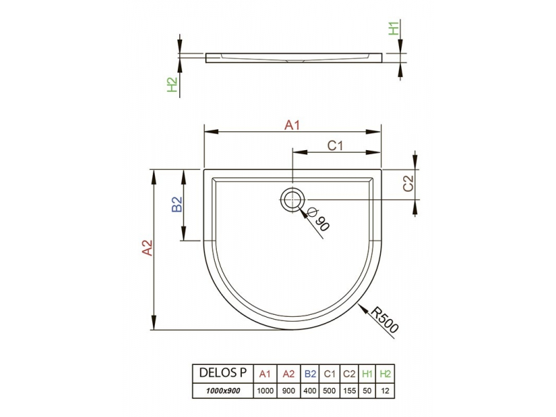 Купить Поддон для душа Radaway Delos P, 90 x 100 см, четверть круга, 4Z19035-03N