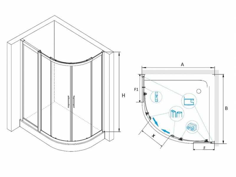 Купить Душевой уголок RGW HO-61, 03066192-11, 90 х 120 x 195 см, асимметричный, дверь раздвижная, стекло прозрачное, хром