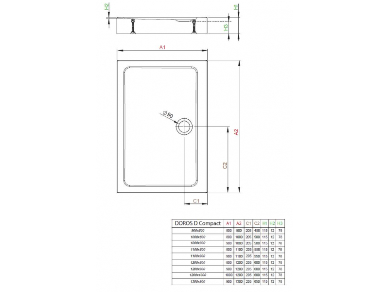 Купить Поддон для душа Radaway Doros D, 90 x 100 см, прямоугольный, SDRD1090-05