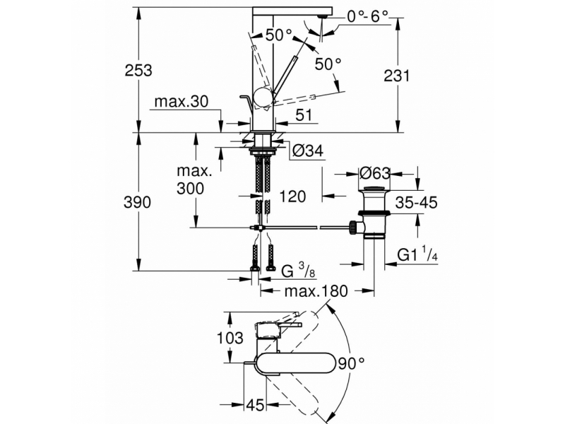 Купить Смеситель однорычажный Grohe Plus 23851003 для раковины, со сливным гарнитуром