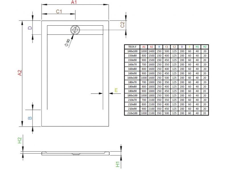 Купить Поддон для душа Radaway Teos F, 210 x 90 см, прямоугольный, HTF21090-54