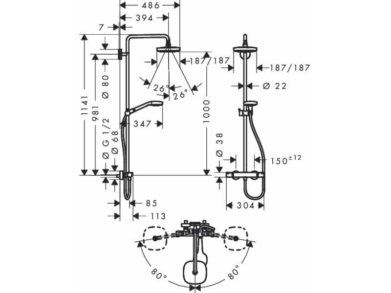 Купить Душевая система Hansgrohe 27256400 Croma Select E 180 2 jet, белый/хром