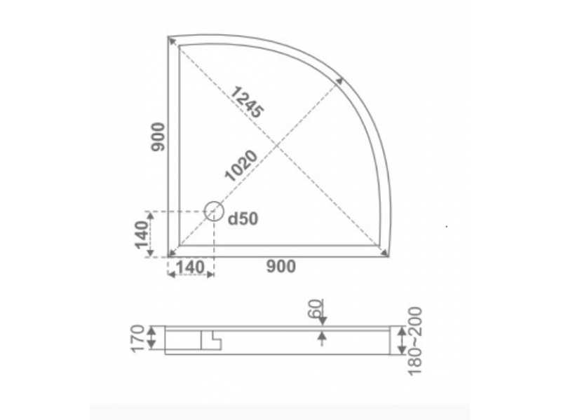 Купить Поддон для душевой кабины Bas Плуто 90 x 90 см ПН00019 акриловый, четверть круга, белый