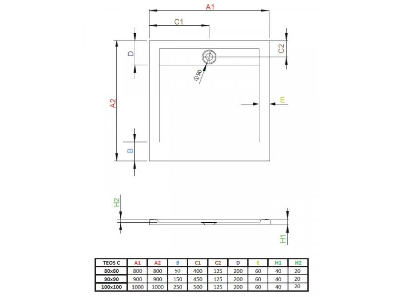 Купить Поддон для душа Radaway Teos C, 80 x 80 см, квадратный, HTC8080-04