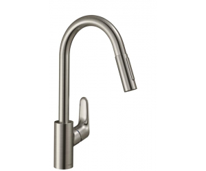 Смеситель Hansgrohe Focus, для кухни, выдвижной излив, цвет сталь, 31815800