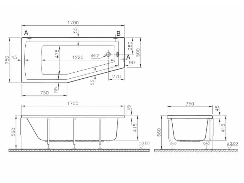 Купить Ванна акриловая Vitra Neon 170 x 75 см, 52760001000