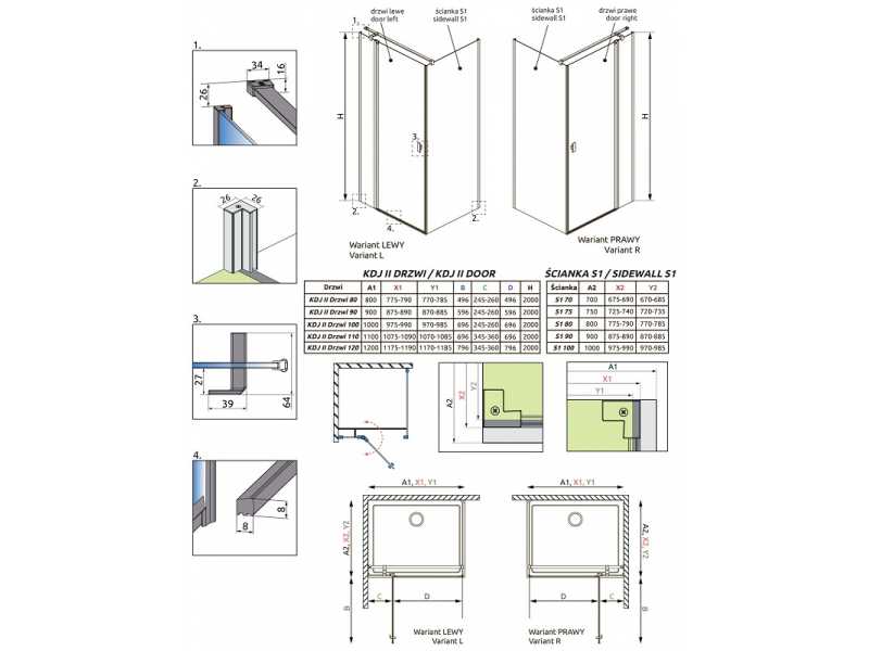 Купить Душевой уголок Radaway Nes Black KDJ II, 80 x 80 см, правая дверь, стекло прозрачное, профиль черный