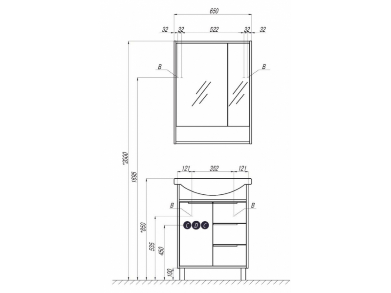 Купить Шкаф-зеркало Акватон Рико 65 см 1A215202RIB90