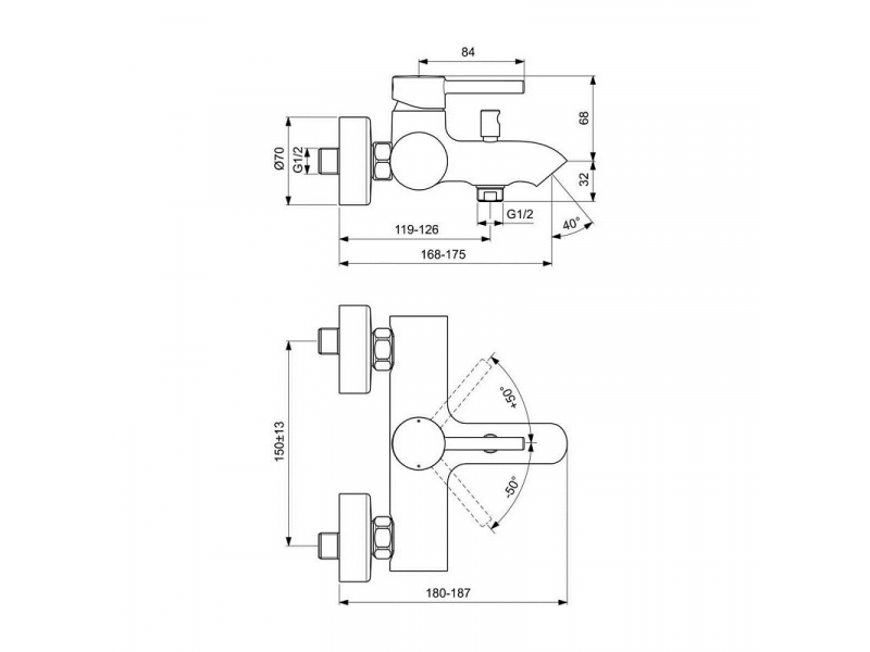 Купить Смеситель Ideal Standard Ceraline BC199U4 для ванны и душа, черный матовый и хром