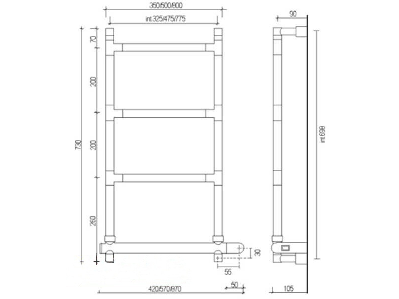 Купить Полотенцесушитель электрический Margaroli Sereno 582-3 ВОX 58232503CRB, высота 53 см, ширина 42 см