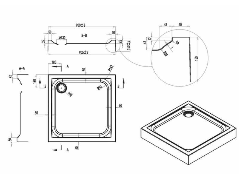 Купить Душевой поддон Am.Pm Gem 90 x 90 см, W90T-403-090W