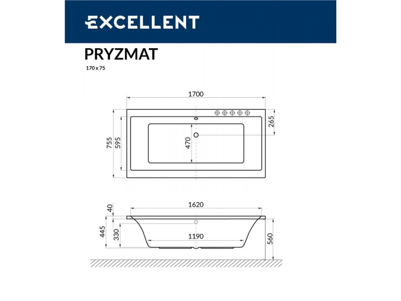 Купить Ванна гидромассажная Excellent Pryzmat 170 x 75 см, SMART, хром, каркас в подарок