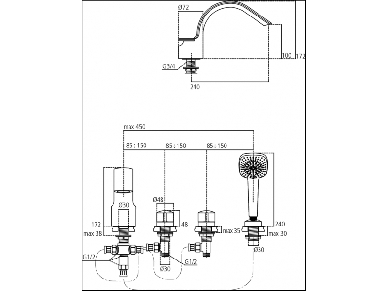 Купить Смеситель Ideal Standard Melange A4293AA для ванны и душа