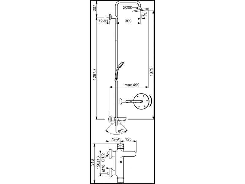 Купить Душевая система Ideal Standard IdealRain ECO B1377AA