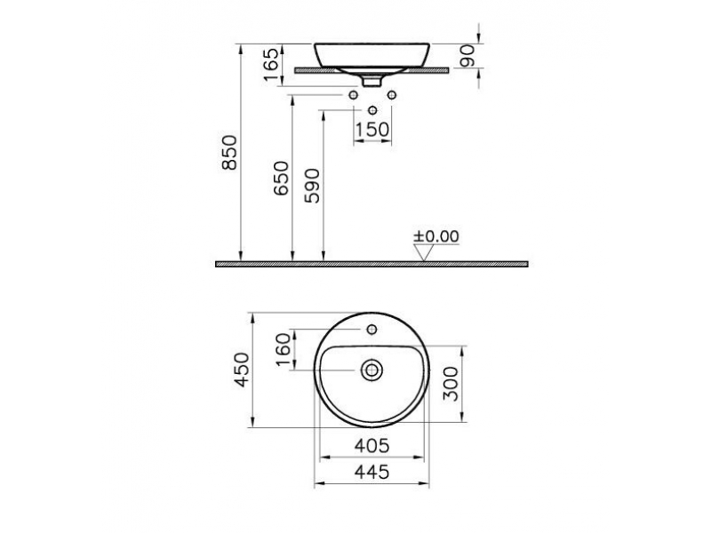 Купить Раковина Vitra Metropole 5941B003-0041 45 см накладная, без перелива