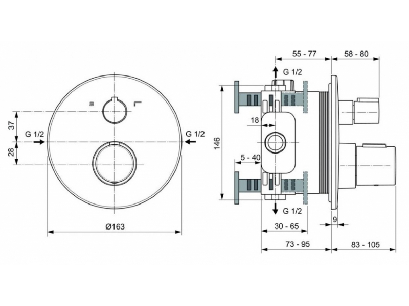 Купить Смеситель Ideal Standard Ceratherm C100 встраиваемый для ванны и душа, золото, A5814A2