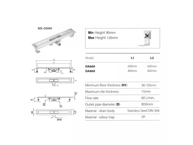 Купить Дренажный канал Gllon GL-SDL-02A60-DA660+FO600