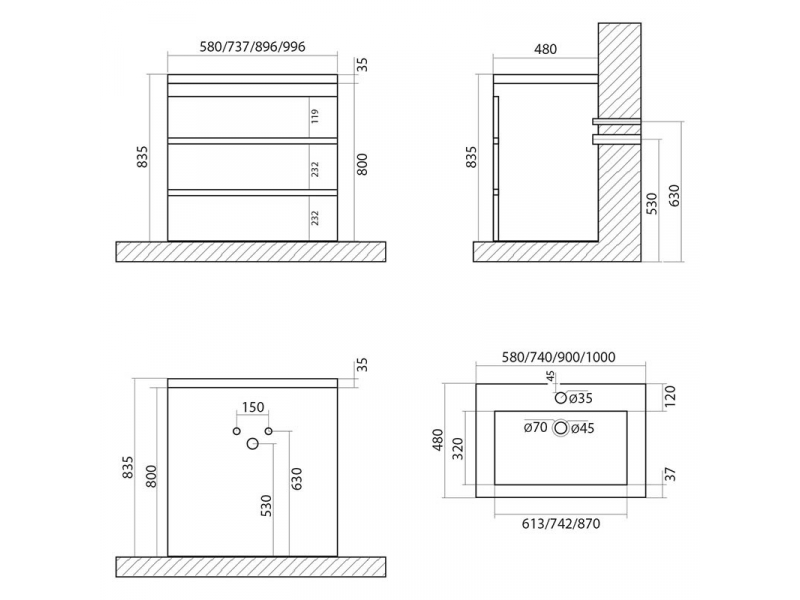 Купить Тумба под раковину Art&Max Family-1000-3C-PIA-PB, 100 x 47 x 84.5 см напольная, бежевый (Pino Bianco)