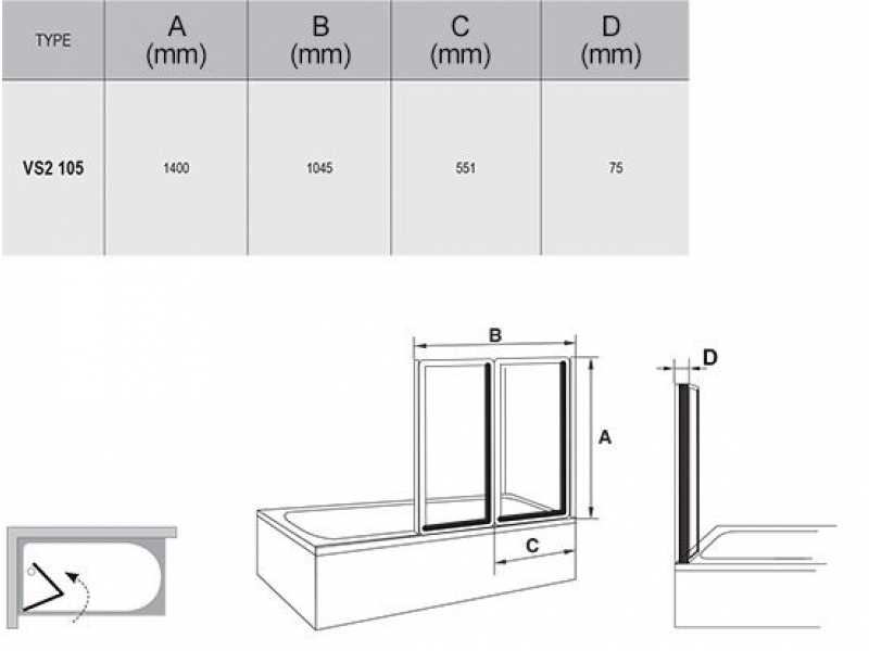 Купить Шторка для ванны Ravak VS2 105, профиль белый, витраж полистирол рейн/транспарент/грейп, 796M010041/796M0100Z1/796M0100ZG