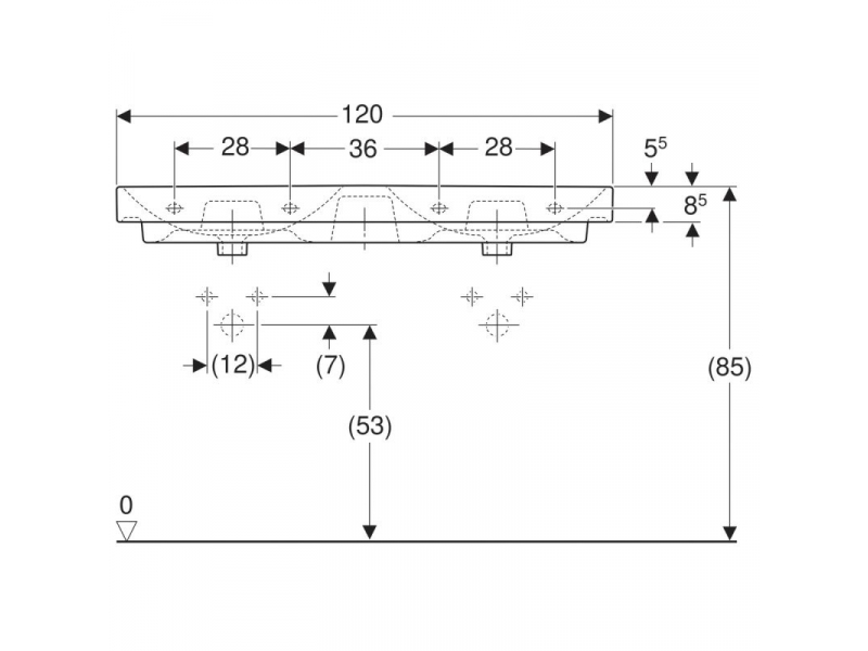 Купить Раковина Geberit Smyle Square 500.223.01.1, двойная, 120 х 48 см, белая