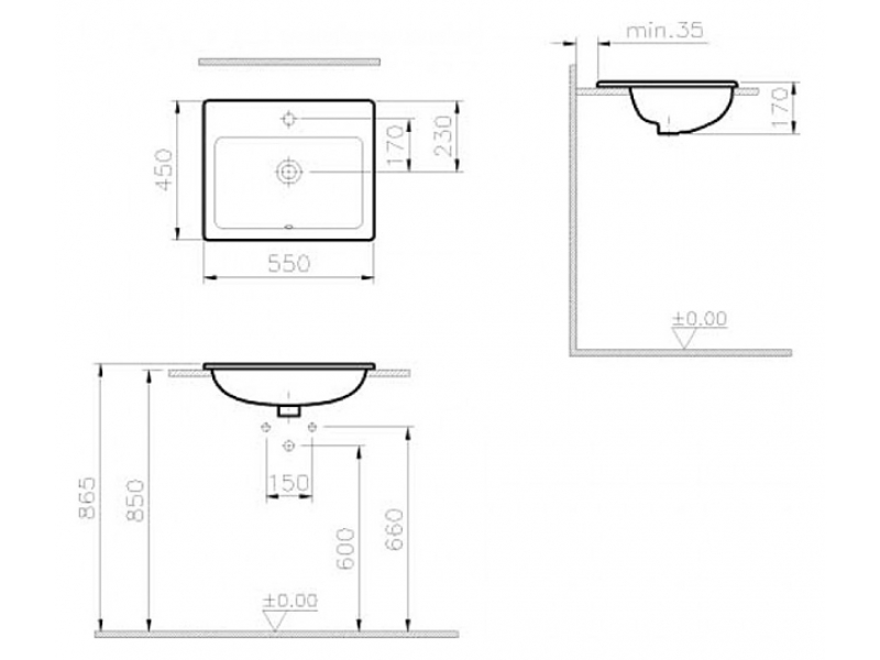 Купить Раковина Vitra S20 5465B003-0001, 55*45*h17 см