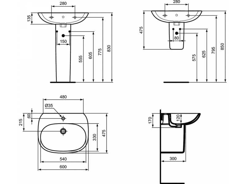 Купить Раковина Ideal Standard Tesi T352201 60 см, тонкий бортик