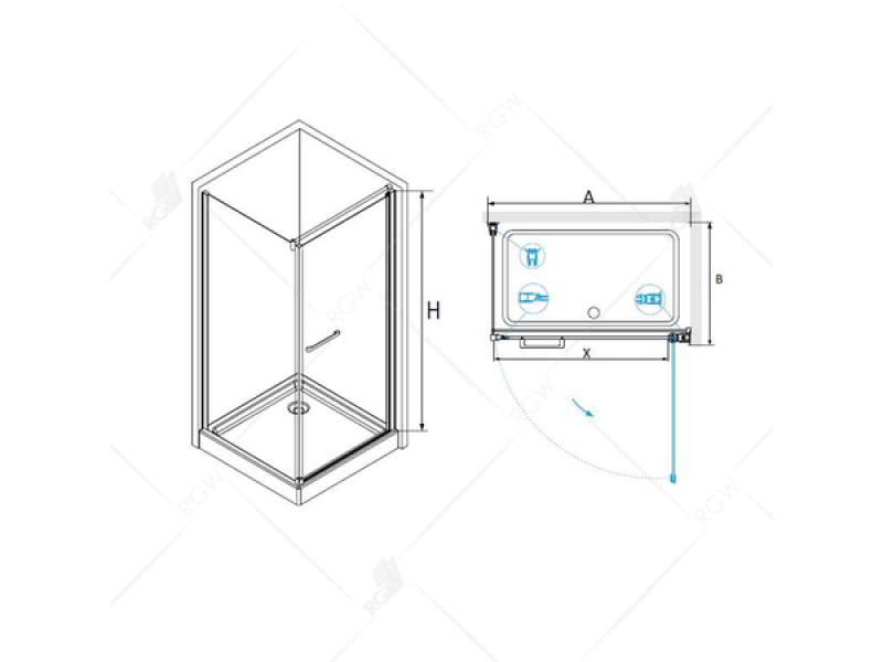 Купить Душевой уголок RGW PA-48, 04084877-11, 70 х 70 x 185 см, дверь распашная, стекло прозрачное, хром
