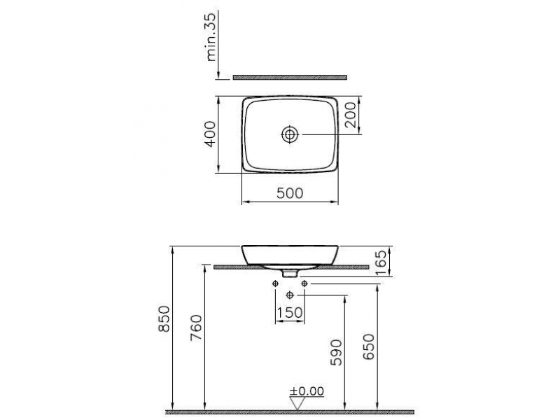 Купить Раковина Vitra Metropole 5667B003-0016 50x40 см, накладная, без перелива