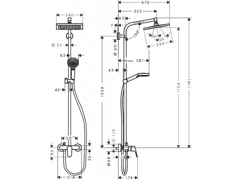 Купить Душевая система Hansgrohe Crometta E 240 1jet Showerpipe 27284000