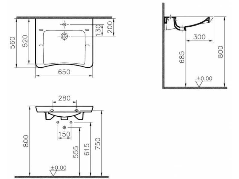 Купить Раковина Vitra s20 5291B003-0001 65 см для инвалидов