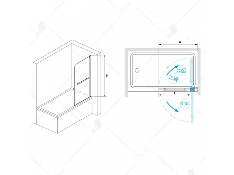 Купить Душевая шторка на ванну RGW SC-02, 03110210-11, 100 х 150 см, профиль - хром