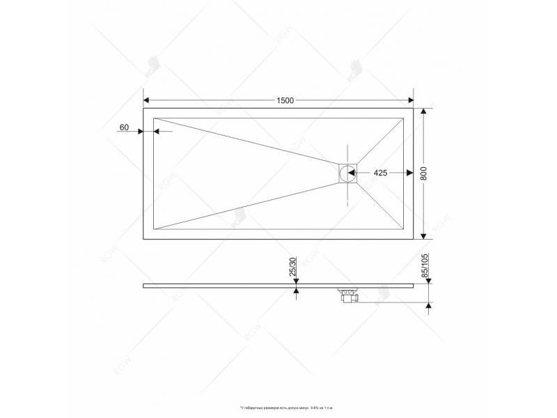 Купить Душевой поддон RGW ST-158W 16152815-01 80 x 150 см, прямоугольный, цвет белый, из искусственного камня