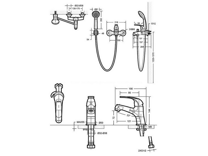 Купить Комплект из двух смесителей и душевой стойки Bravat Fit Cet F00315C