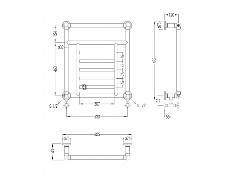 Купить Полотенцесушитель Devon&Devon Jupiter 3, 2PRJ3CR, хром