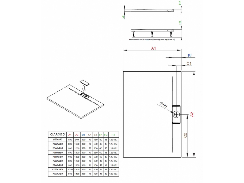 Купить Поддон для душа Radaway Giaros D, 80 x 90 см, прямоугольный, M3GRD9080