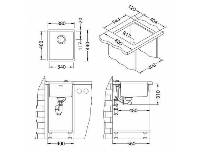 Купить Мойка кухонная Alveus Kombino 20 KMB 90 FI 380X440 F/S 1118878, нержавеющая сталь