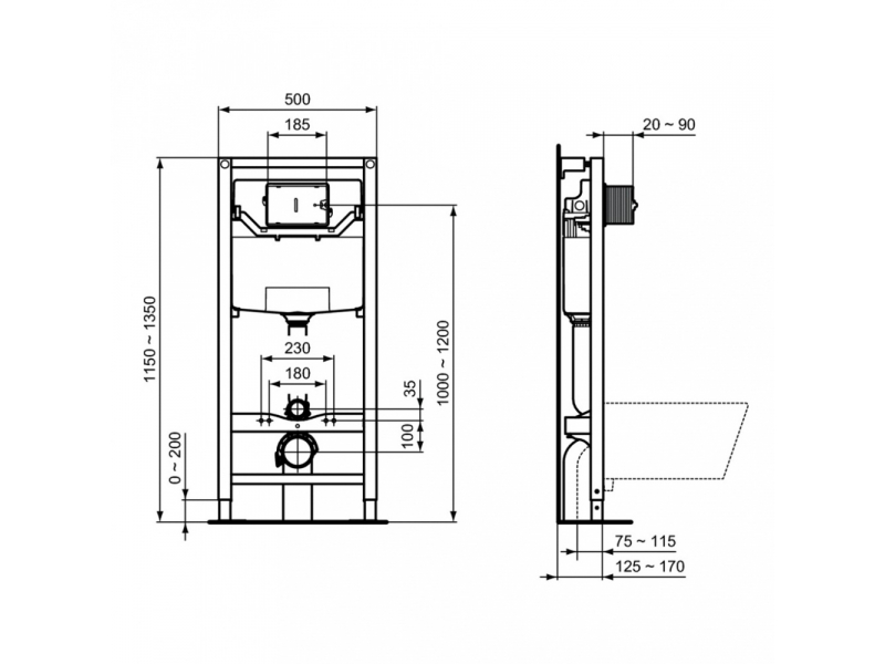 Купить Инсталляция Ideal Standard Prosys с унитазом Tesi Rimless, PR386801, сиденье микролифт, комплект