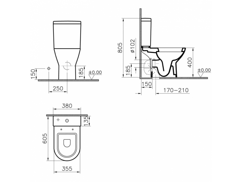 Купить Напольный унитаз Vitra Diana 9816B003-7201 крышка микролифт