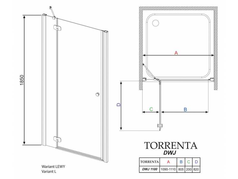 Купить Душевая дверь в нишу Radaway Torrenta DWJ 110 прозрачное стекло L