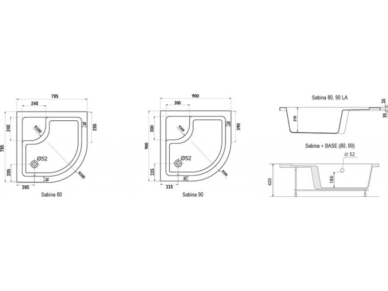 Купить Глубокий душевой поддон Ravak Sabina-90 LA, 90 x 90 x 27 см, белый, A217001020