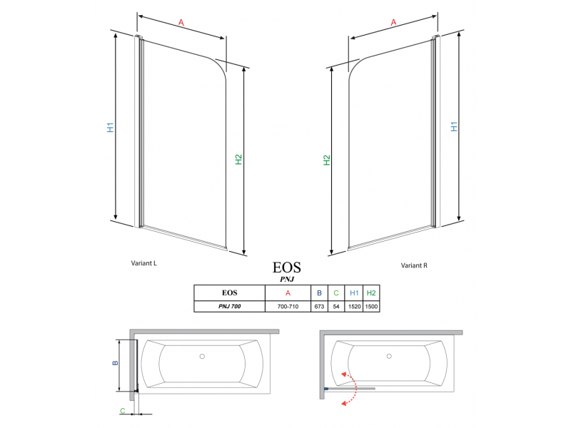 Купить Шторка на ванну Radaway EOS PNJ 70 R