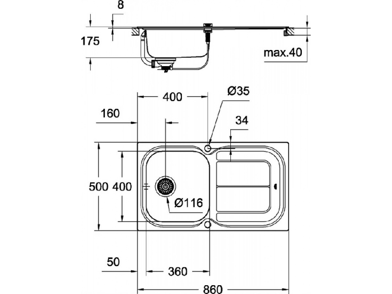 Купить Мойка кухонная из нержавеющей стали Grohe K300 45-S 1.0, 31565SD0 со смесителем, корзинчатым фильтром и донным клапаном, хром