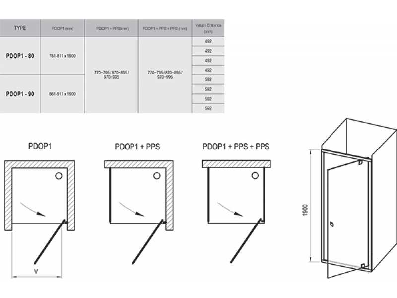 Купить Душевая дверь Ravak Pivot PDOP1-80, профиль белый, ручки хром, витраж транспарент, 03G40100Z1