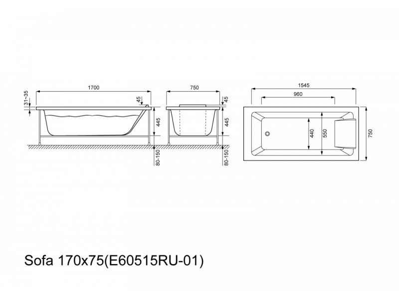 Купить Акриловая ванна Jacob Delafon Sofa 170x75 E60515RU-01