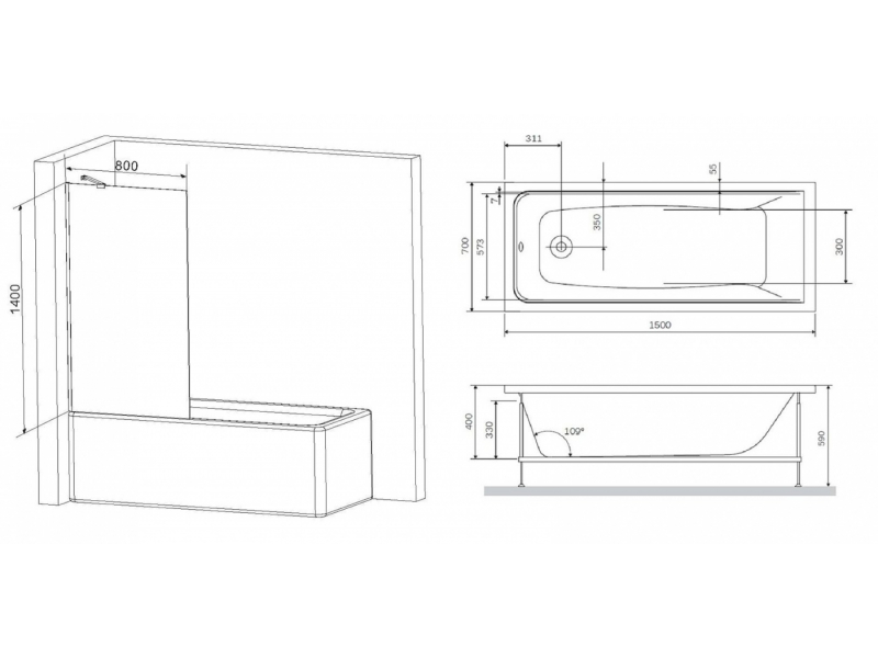 Купить Акриловая ванна Am.Pm Gem 150 x 70 см, W90ASET-150W90BS80CT, с каркасом и шторкой на борт ванны