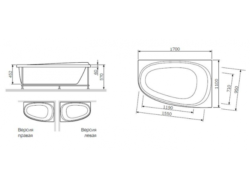 Купить Акриловая ванна Am.Pm Like 170x110 L/R W80A-170L110W-A/W80A-170R110W-A