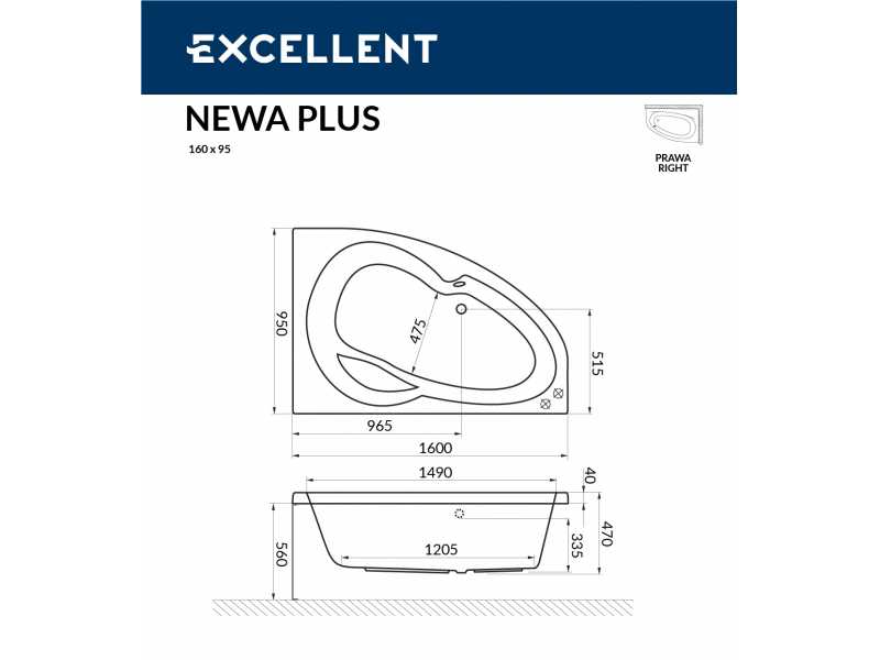 Купить Ванна акриловая Excellent Newa 160 х 95 см, WAEX.NEL16WH (WAEX.NEP16WH)