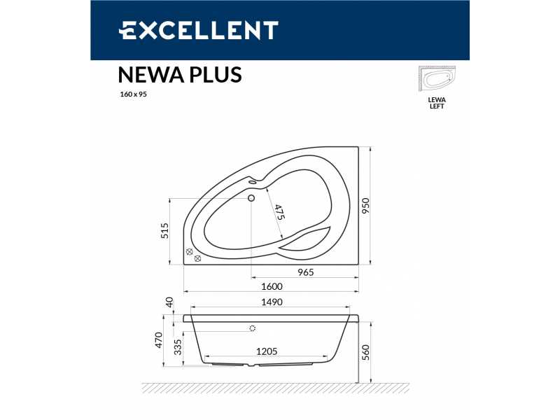 Купить Ванна акриловая Excellent Newa 160 х 95 см, WAEX.NEL16WH (WAEX.NEP16WH)